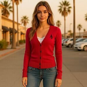 Y2K Abercrombie & Fitch VNeck Long Sleeve Big Letter Button Cardigan Size Medium